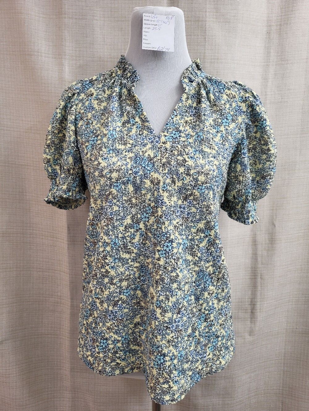 Loft Women's Peasant Floral Print Ruffle V-Neck Blouse Puff Sleeve‎ Size XS-Pet